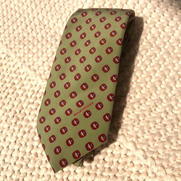 Balenciaga Olive Green Patterned Tie - Picture 1 of 8